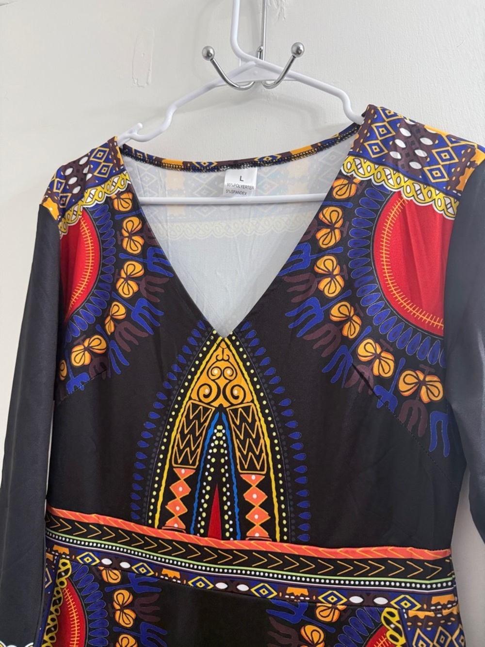 Black V-Neck Maxi Dress with Bold Multicolor Print - Picture 8 of 9